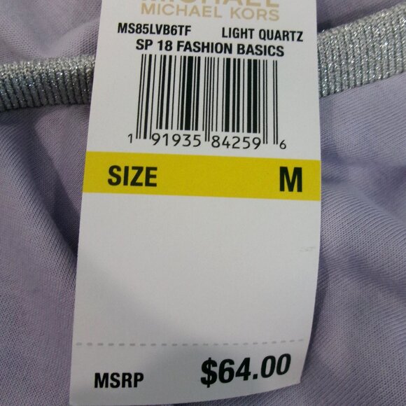 New Michael Kors Light Lilac Purple w/ Silver Shimmery Trim Bell Sleeve Top M - Picture 9 of 9